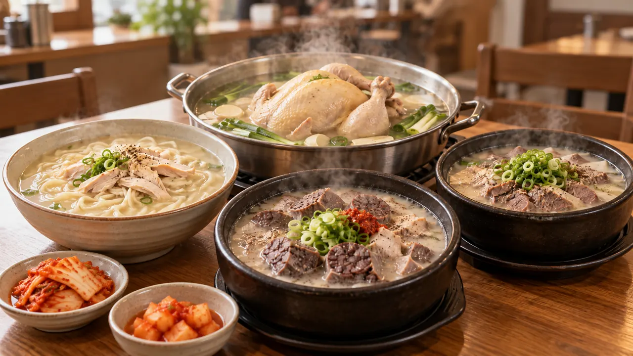 닭한마리와 국물 메뉴를 함께 표현한 이미지